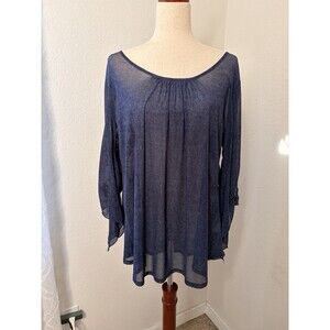 Ember Womens Size XL Navy Sheer Tunic Top Fairy Whimisgoth Crochet Boho Flowy